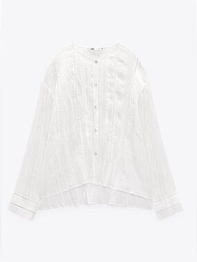 Zara Boho off white shirt long sleeve with embroidery